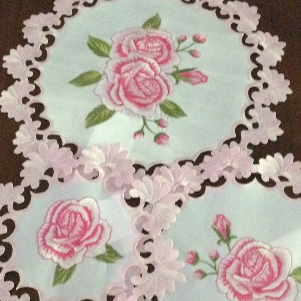 Pink Rose Embroidered Doilies Set